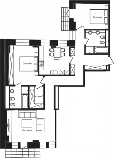 Трёхкомнатная квартира 125.6 м²