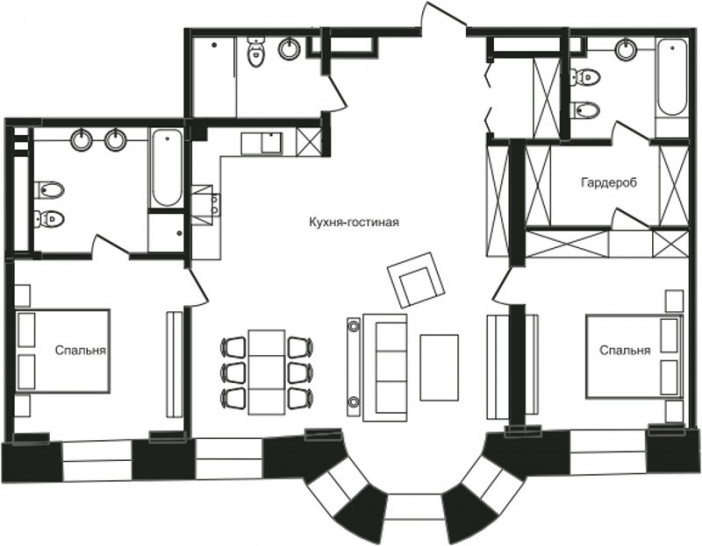 Трёхкомнатная квартира 121.6 м²