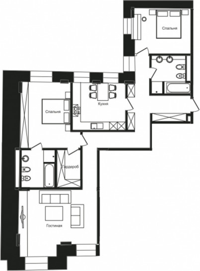 Трёхкомнатная квартира 117.2 м²