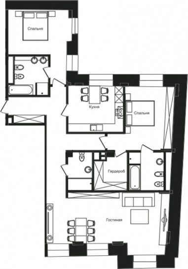 Трёхкомнатная квартира 134.2 м²