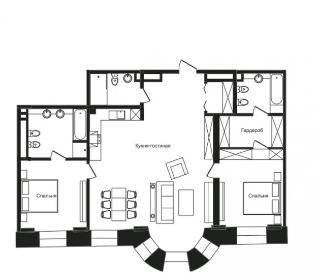 Трёхкомнатная квартира 122.1 м²
