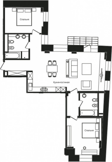 Трёхкомнатная квартира 109.1 м²